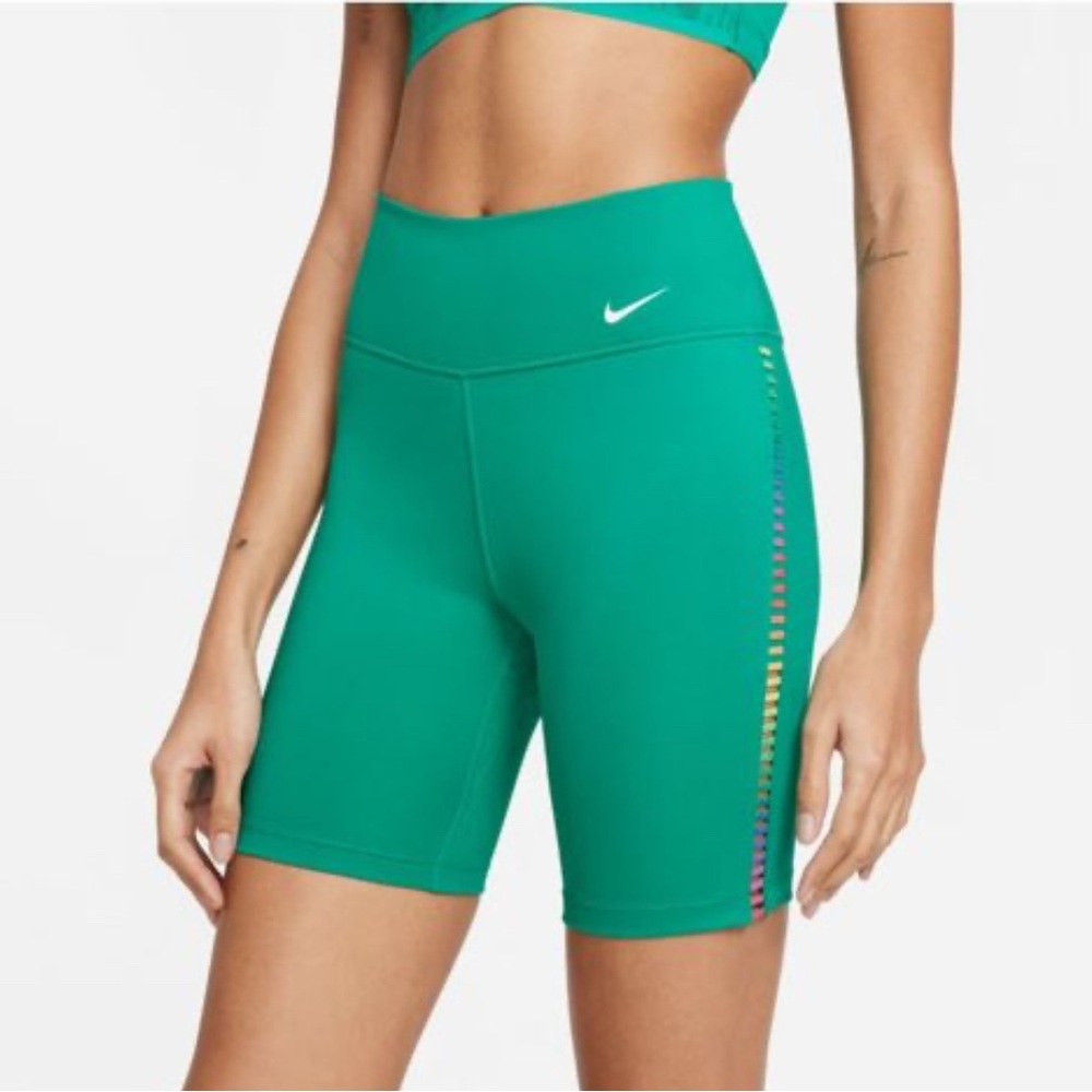 Nike One Rainbow Ladder Shorts Green and Rainbow 7" Spandex